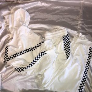 Black & White Checkered Cropped Hooded Tracksuit